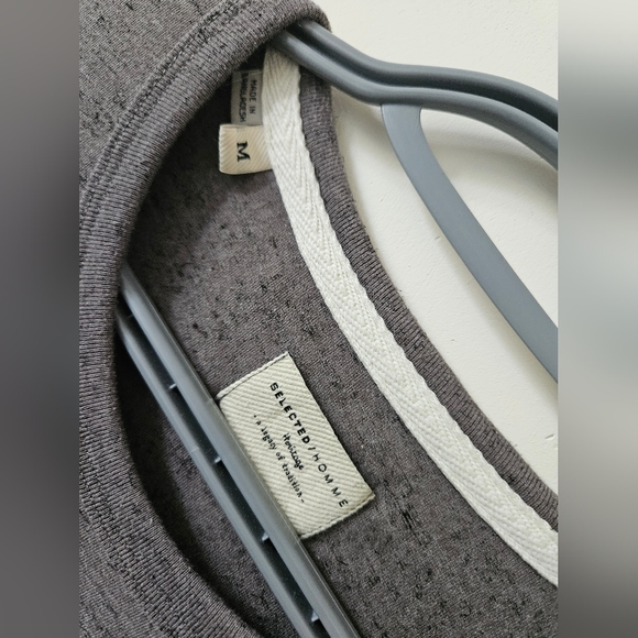 Selected / homme tshirt with pocket grey size Medium men's heritage top short sl - Picture 2 of 4